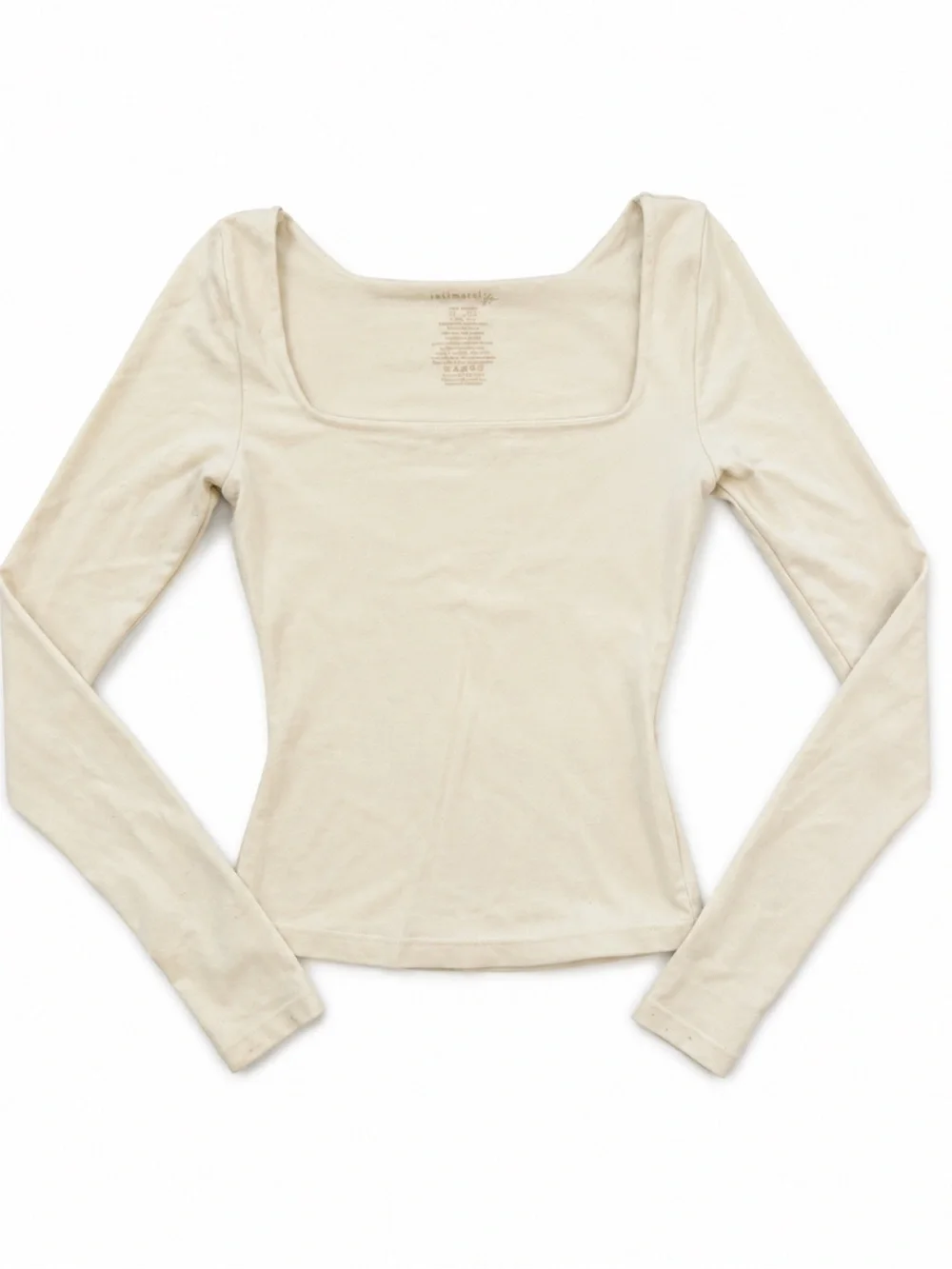 Free People Intimately Clean Lines Ivory/Cream Square-Neck Long Sleeve Top S
